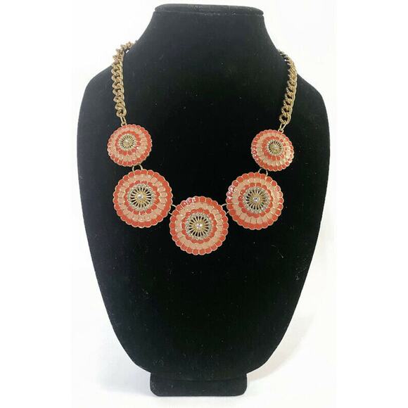 Charming Charlie Necklace Two-Toned Orange Circles Acrylic 20 Inches - Picture 1 of 9